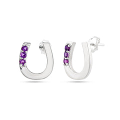 Round Amethyst Silver Earrings