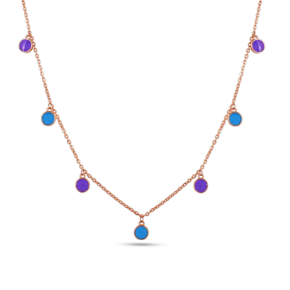 Round Purple And Blue Enamel Necklace In 925 Silver