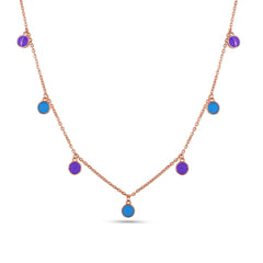 Round Purple And Blue Enamel Necklace In 925 Silver