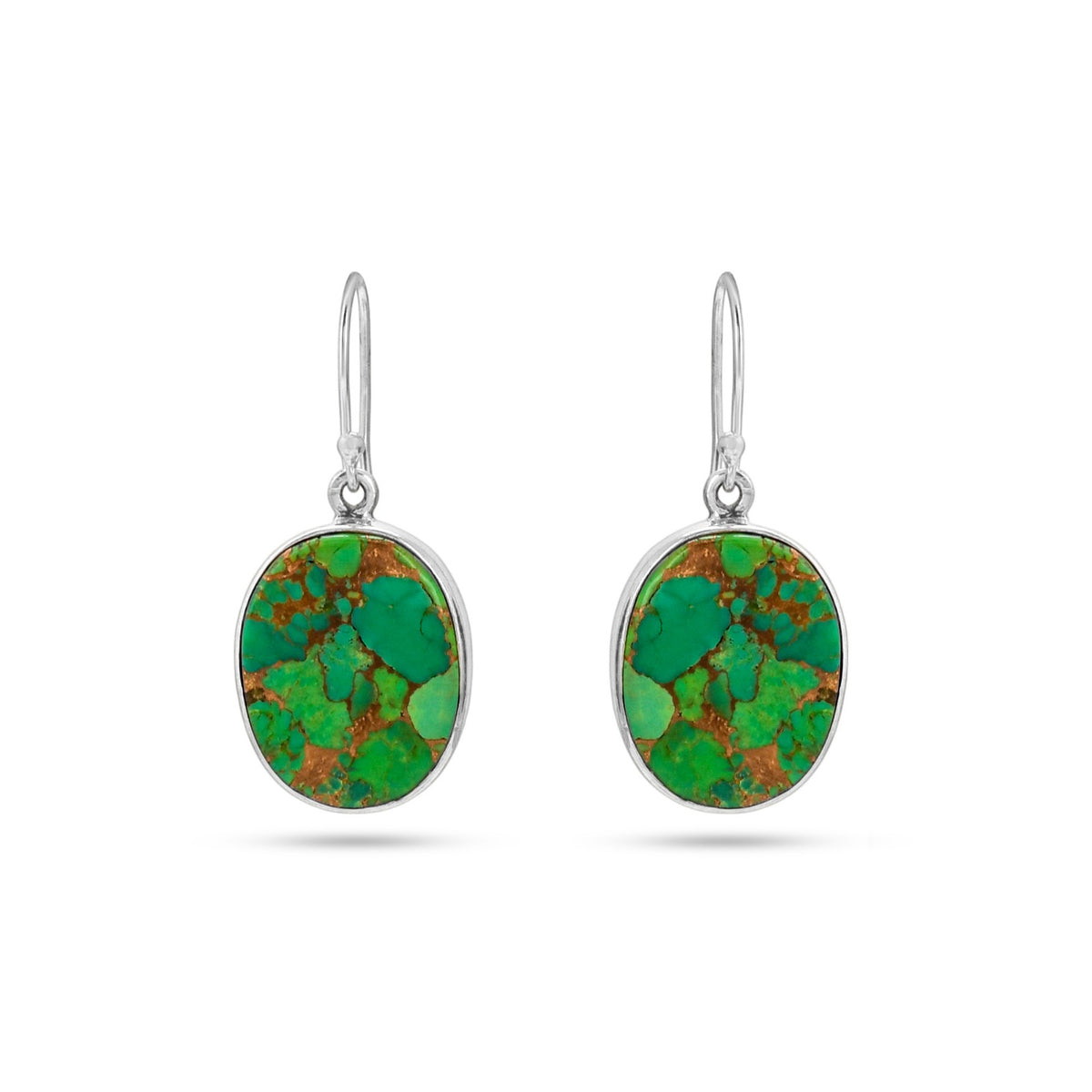 Round Lime Green Turquoise Silver Earring