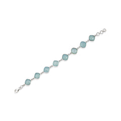Round Pastel Green Chalcedony 925 Silver Bracelet