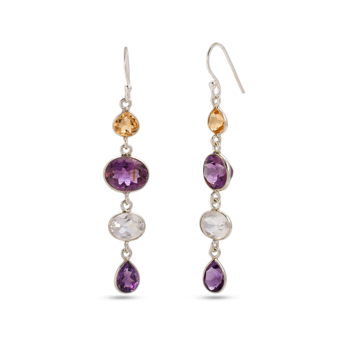 Royal Harmony Multi Gemstone Drop Earrings In 925 Silver