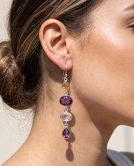 Royal Harmony Multi Gemstone Drop Earrings In 925 Silver