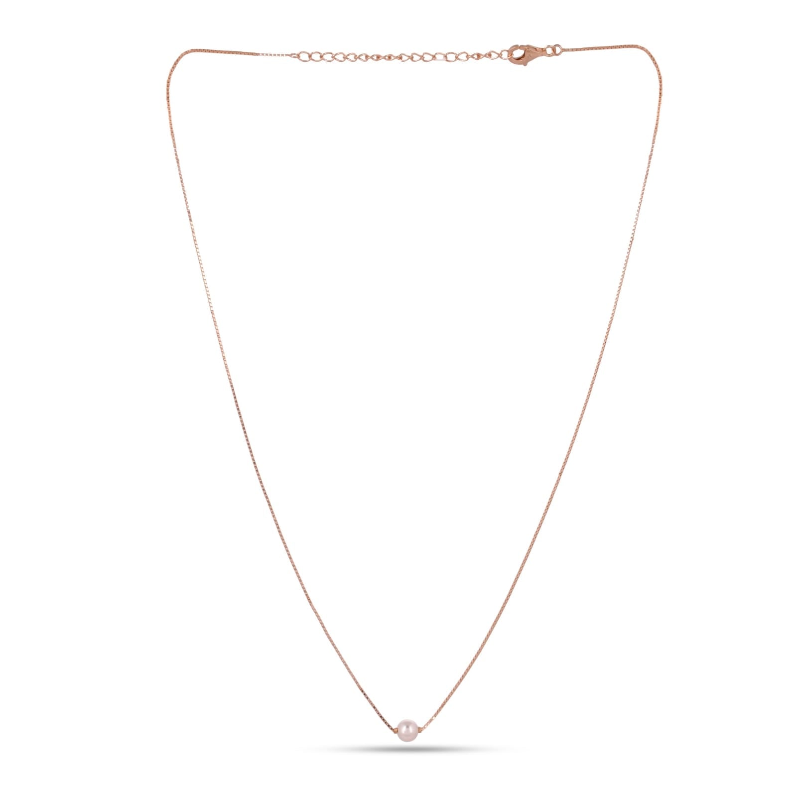 Rose gold necklace on a white background