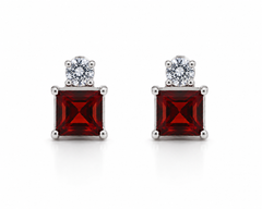 Square Garnet Stone Silver Earrings