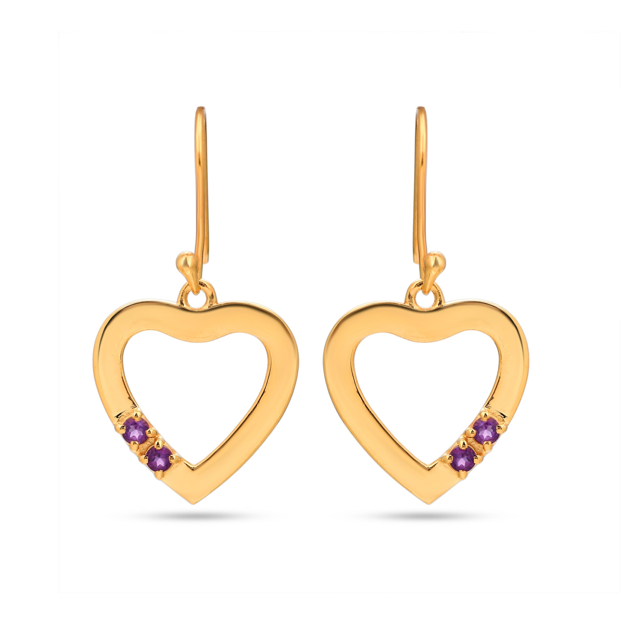 Sweetheart Amethyst Heart Dangle Earrings in 925 Silver
