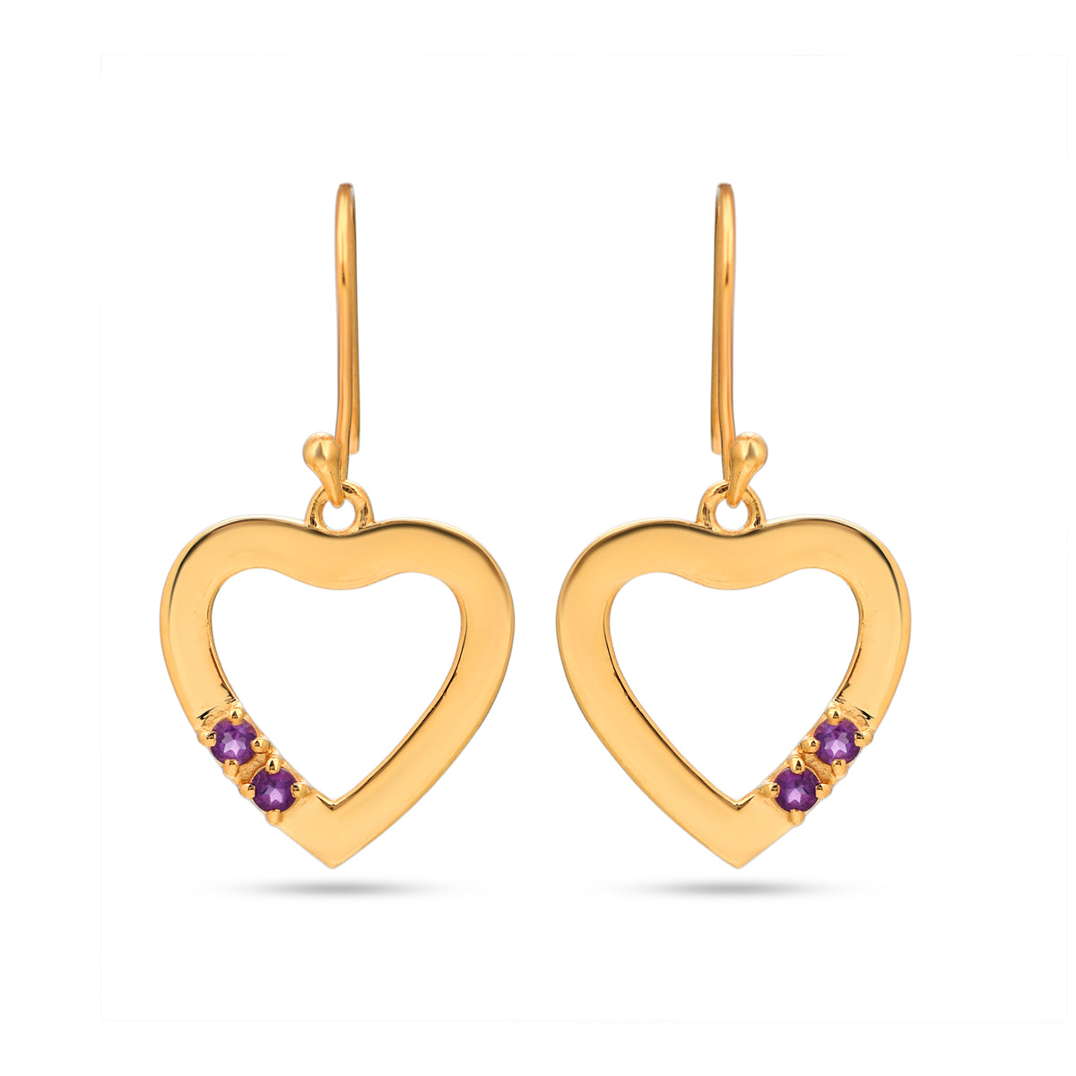 Sweetheart Amethyst Heart Dangle Earrings in 925 Silver