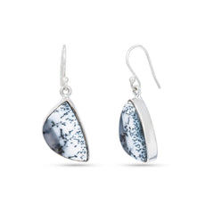 Triangle Light Grey Dendritic Agate Silver Earring
