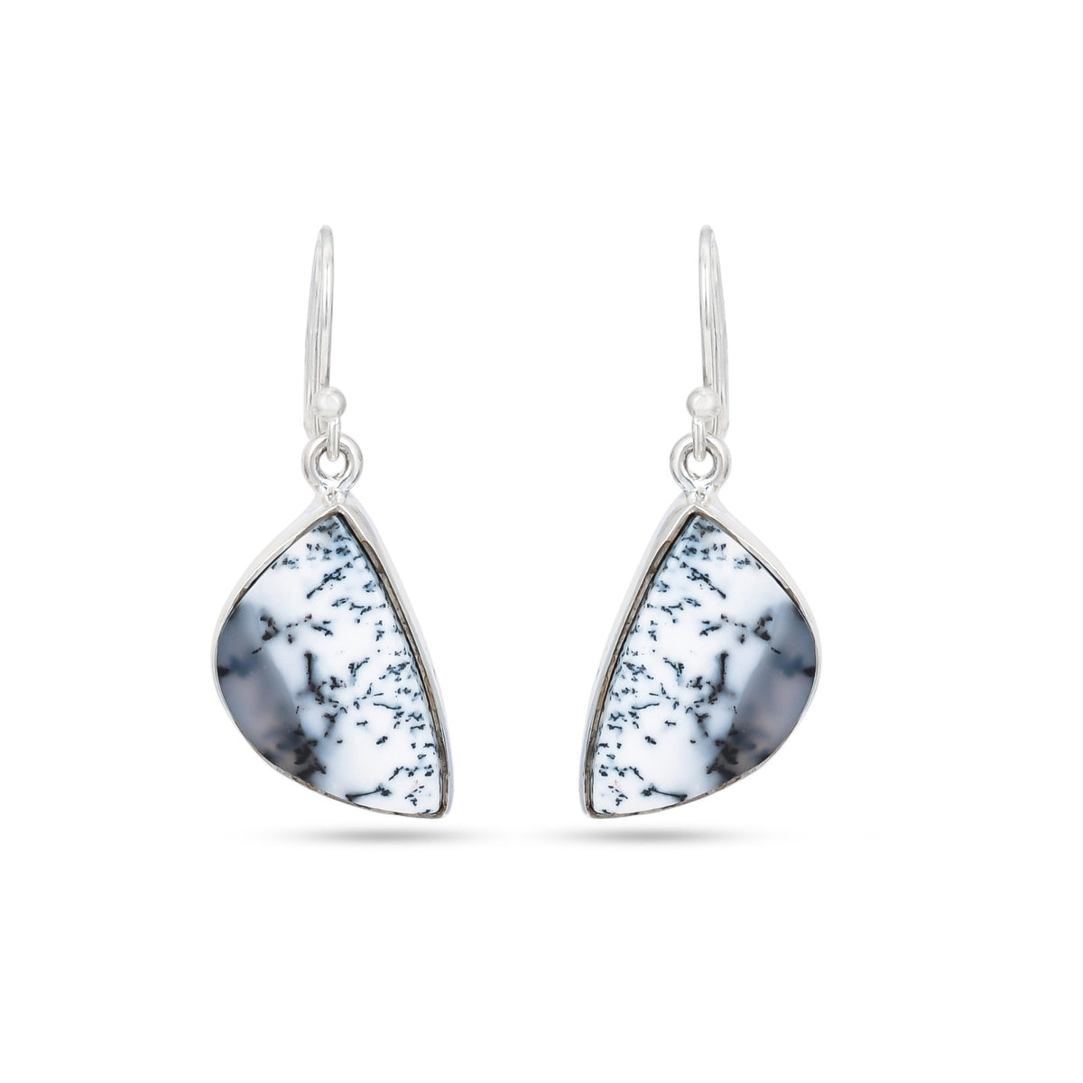 Triangle Light Grey Dendritic Agate Silver Earring