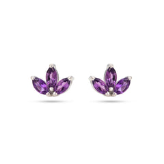Pair of purple gemstone earrings on a white background