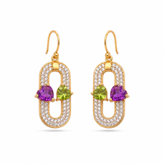 Amethyst, Peridot Heart Shape Stone Silver Earrings