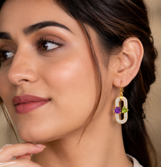 Amethyst, Peridot Heart Shape Stone Silver Earrings