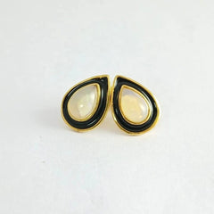 Pear Opal Silver Earring With Black Enamel