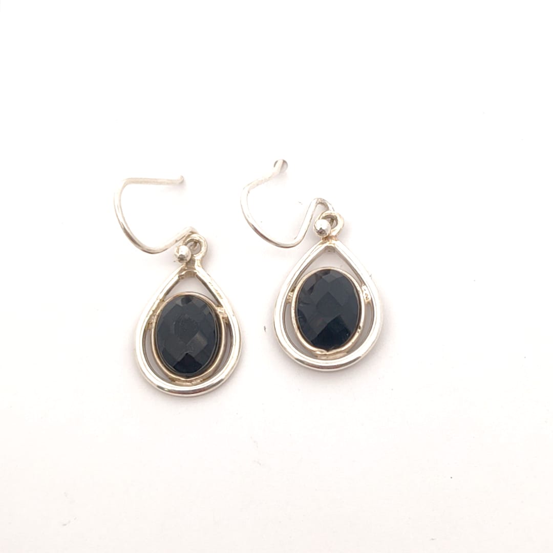 Black Onyx Silver Earrings