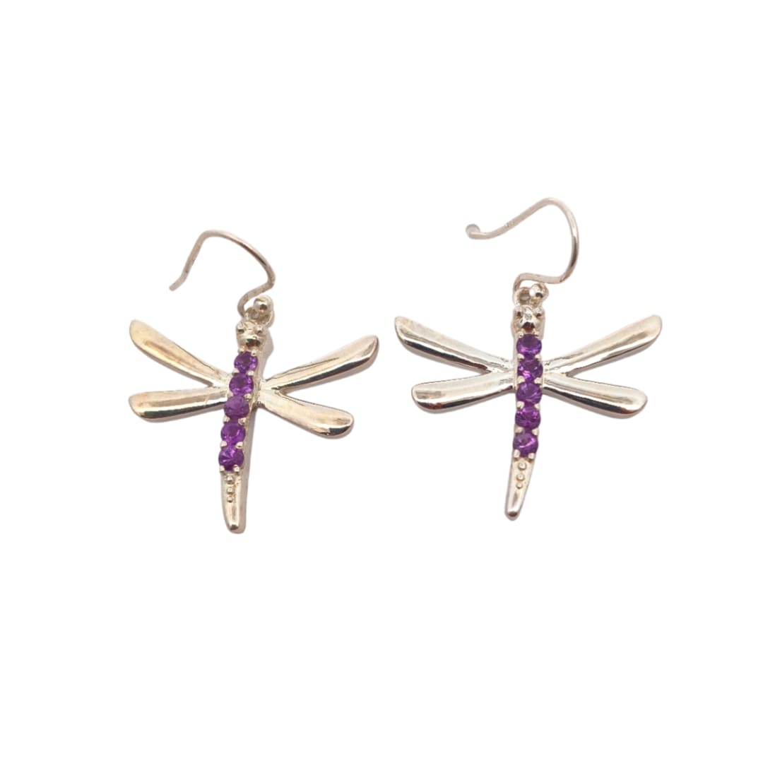 Round Amethyst Silver Earrings