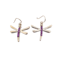 Round Amethyst Silver Earrings