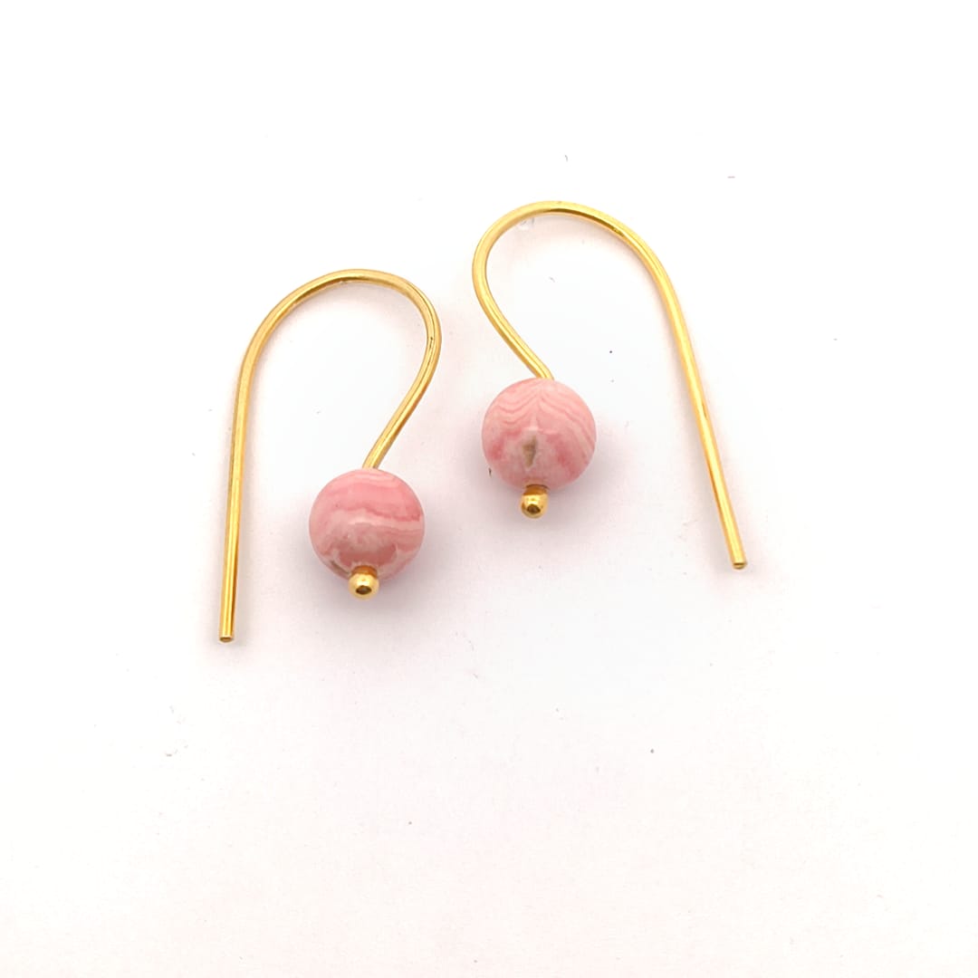 Round Rhodocrosite Silver Earrings