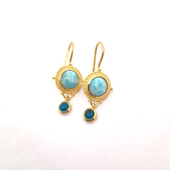 Round Larimar And Neon Silver Earrings