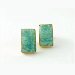 Rectangle Green Amazonite Silver Earring