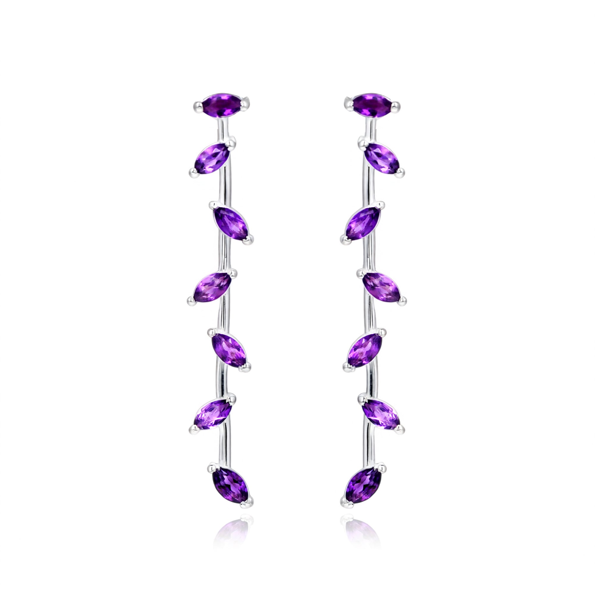 Zig-Zag Amethyst Dangle Earrings in 925 Silver