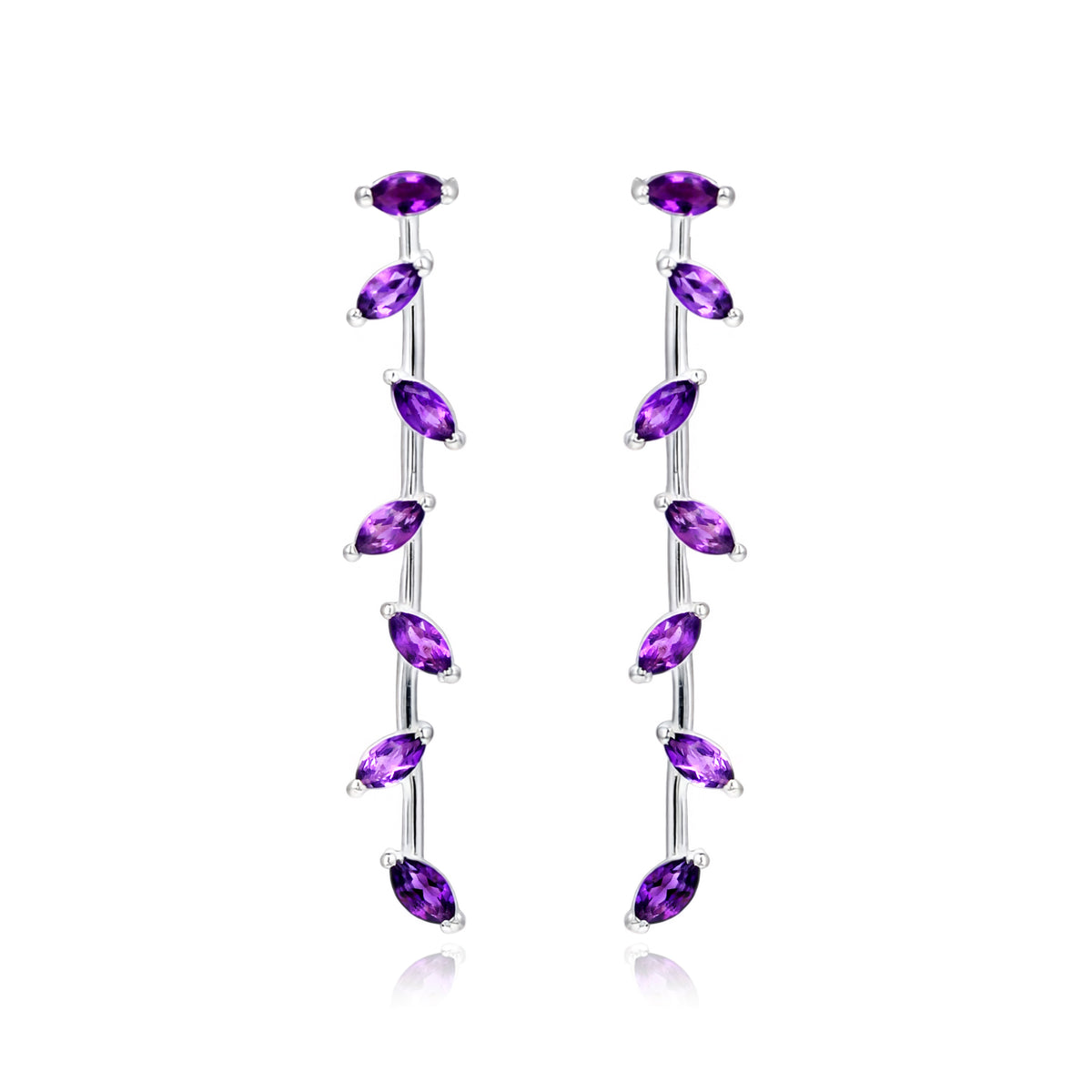 Zig-Zag Amethyst Dangle Earrings in 925 Silver