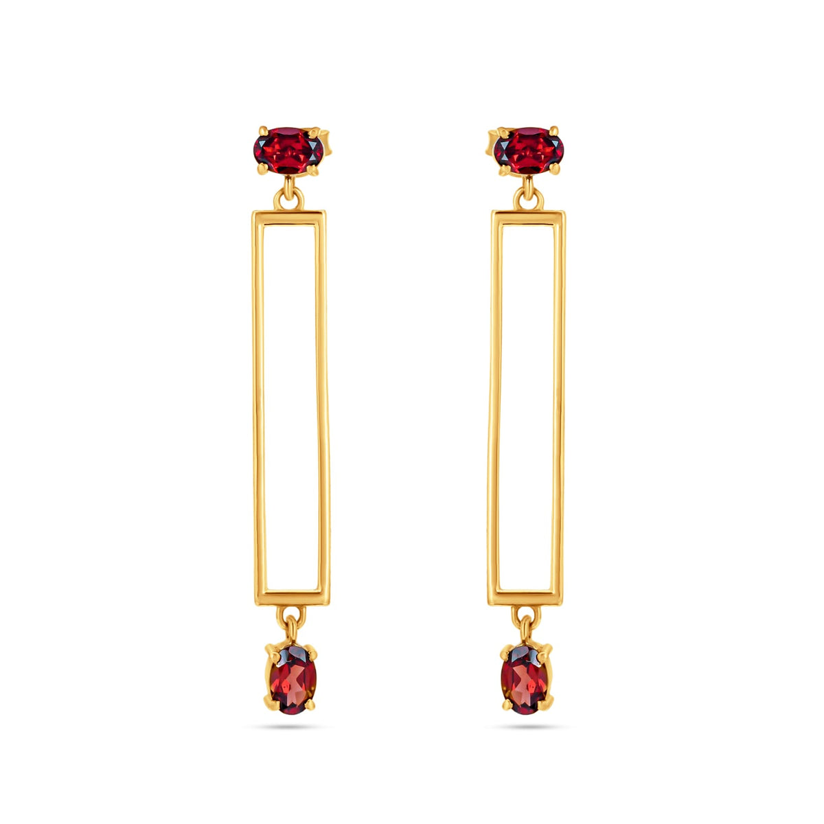 Oval Garnet Silver Earrings