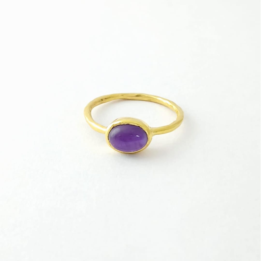 Oval Purple Amethyst Silver Ring