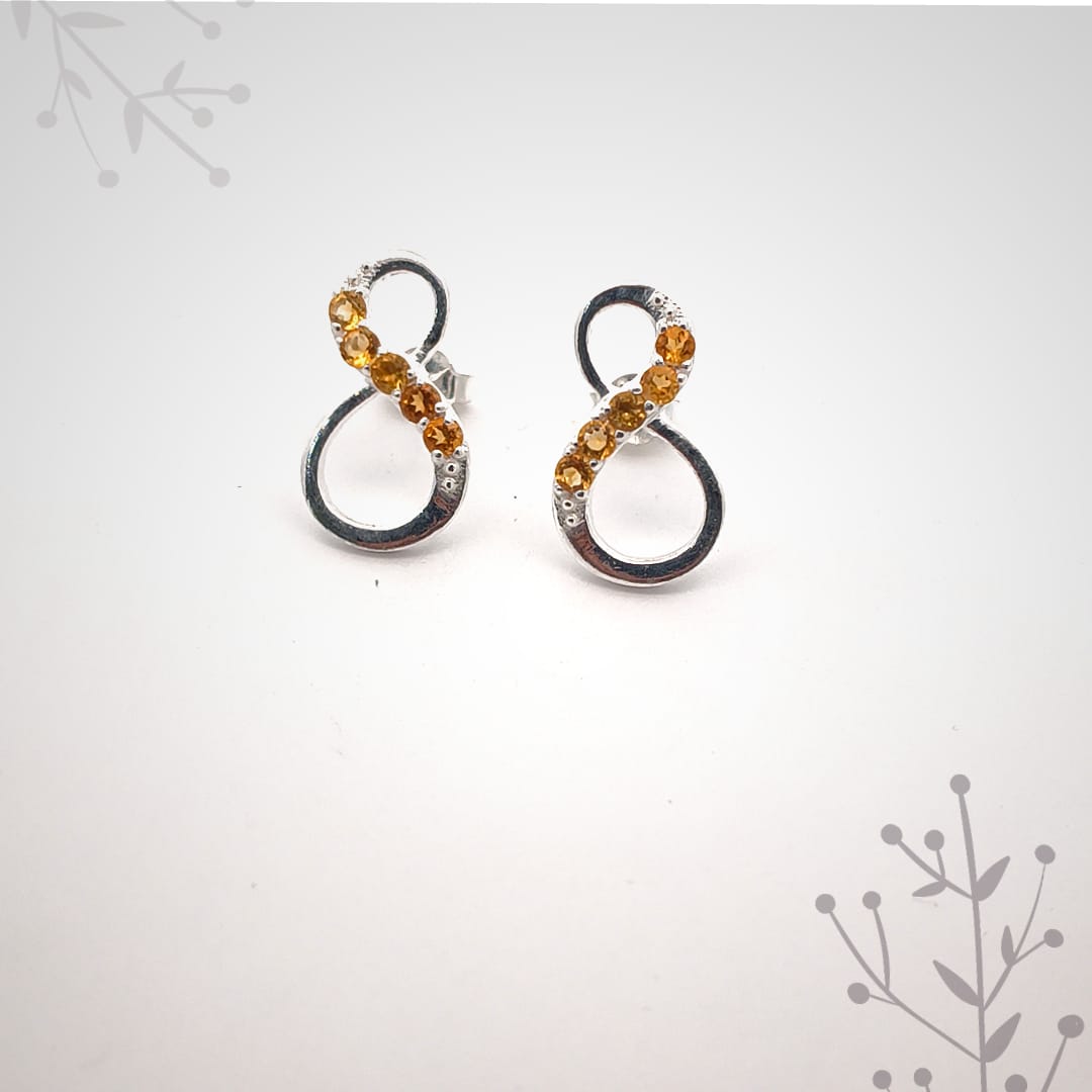 Round Citrine Silver Earrings