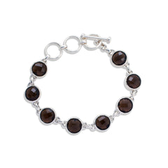 Round Brown Smoky Quartz 925 Silver Bracelet