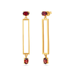 Oval Garnet Silver Earrings