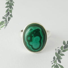 Round Green Malachite Silver Ring