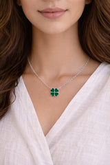 Green Clover Necklace In 925 Silver