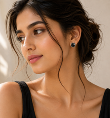 Black spinel silver earrings
