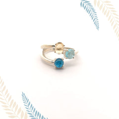 Round Apatite And Oval Citrine Silver Ring