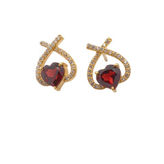 Heart Garnet Silver Earrings
