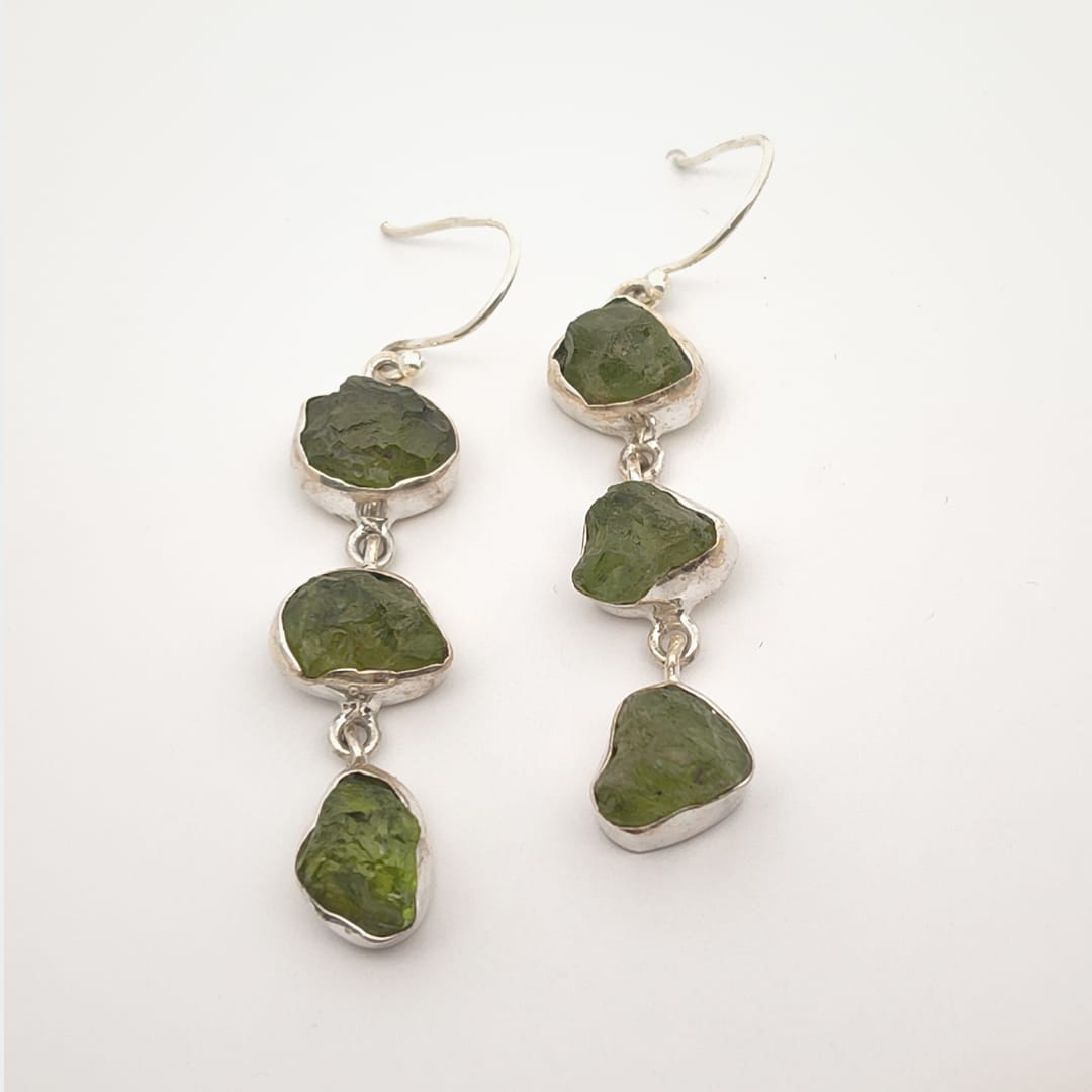 Rough Peridot Stone Silver Earrings