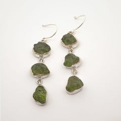 Rough Peridot Stone Silver Earrings
