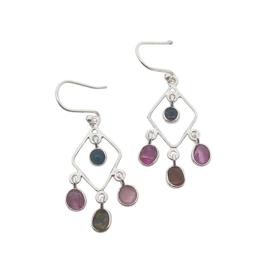 Multi Tourmaline Silver Earrings