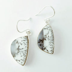 Triangle Light Grey Dendritic Agate Silver Earring