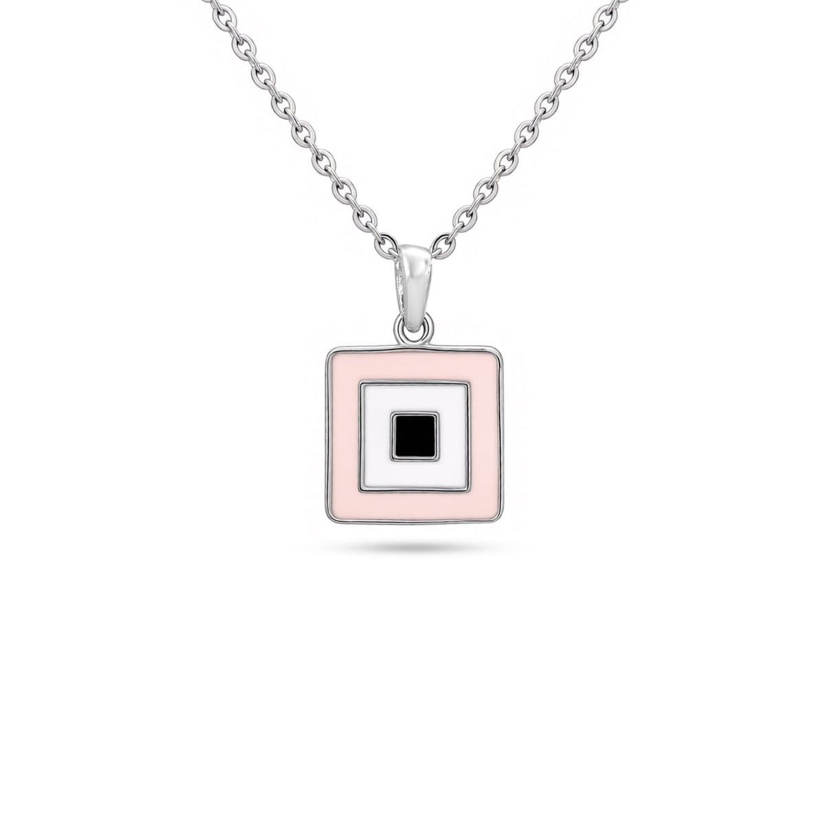Geometric Square Enamel Necklace in 925 Silver