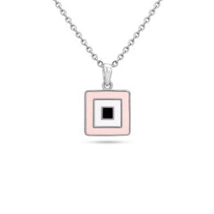 Geometric Square Enamel Necklace in 925 Silver