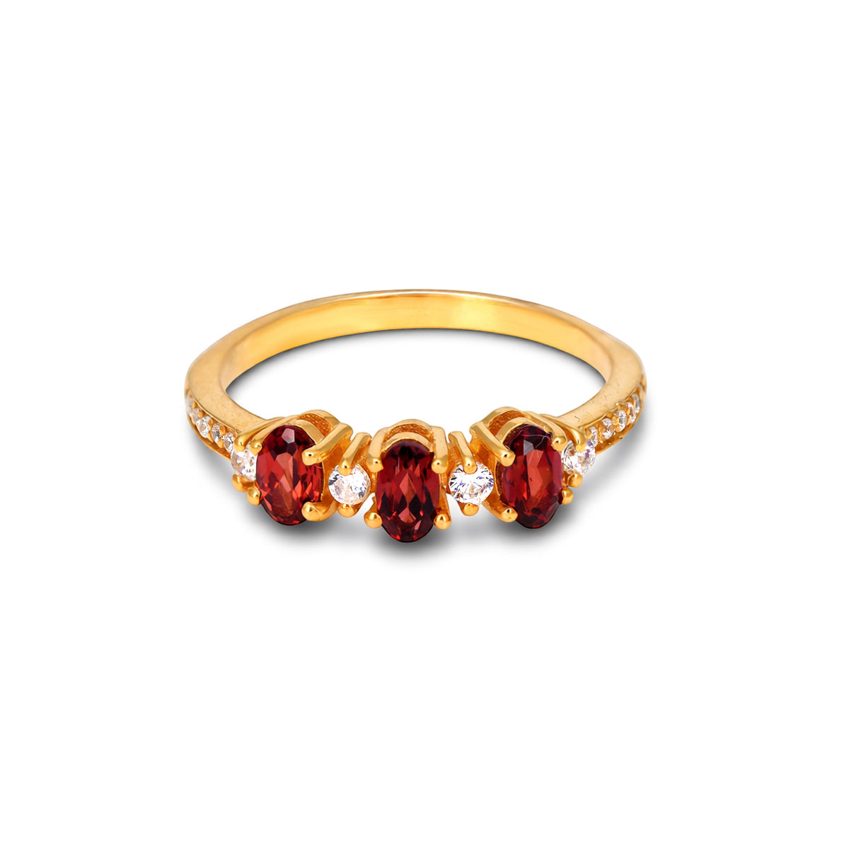 Oval Garnet and CZ Silver Ring