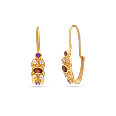 Royal Amethyst & Garnet CZ Stud Earrings in 925 Silver
