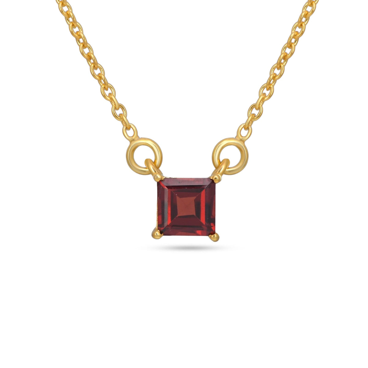 Square Garnet Stone 925 Silver Necklace