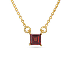Square Garnet Stone 925 Silver Necklace