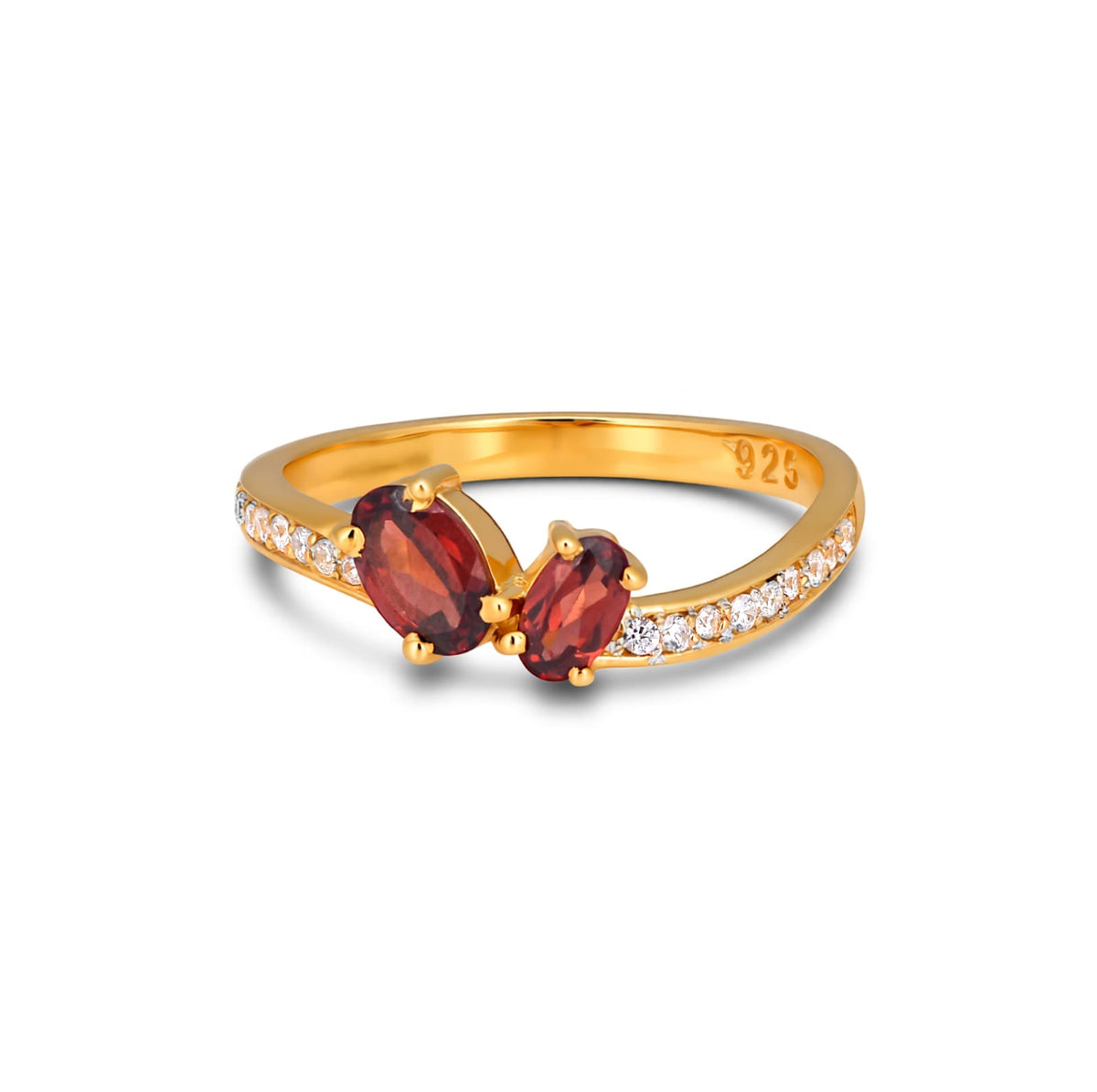 Twin Garnet Love Ring in 925 Sterling Silver