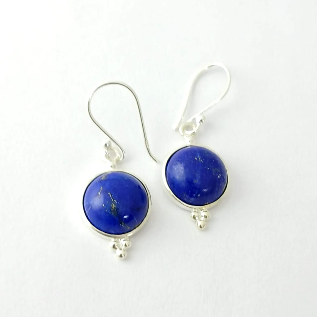 Round Blue Lapis Silver Earring
