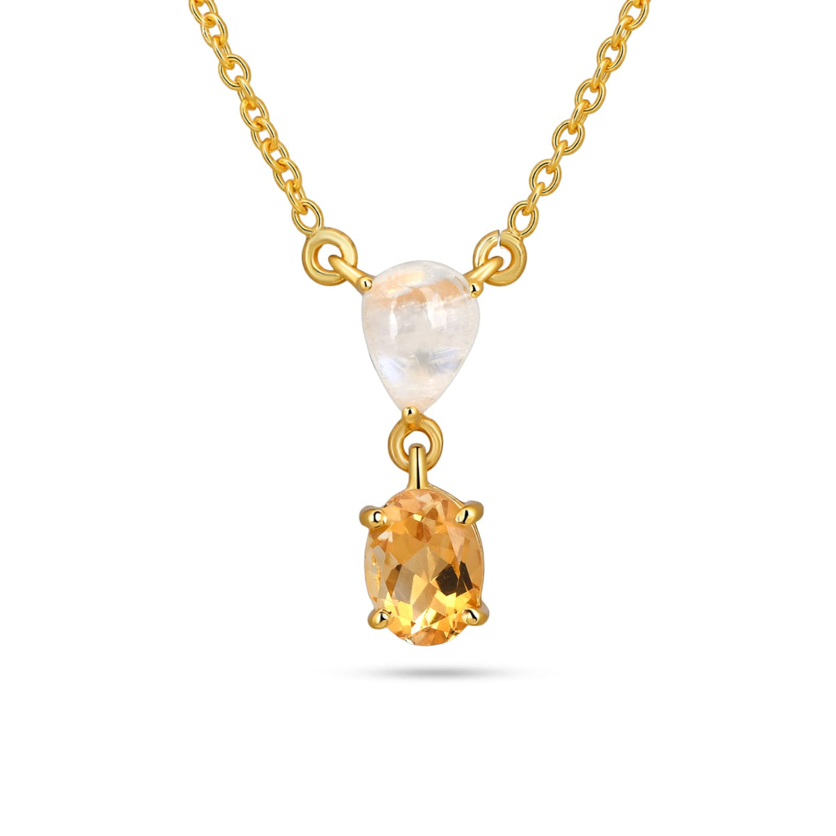 Citrine And Moonstone 925 Silver Necklace