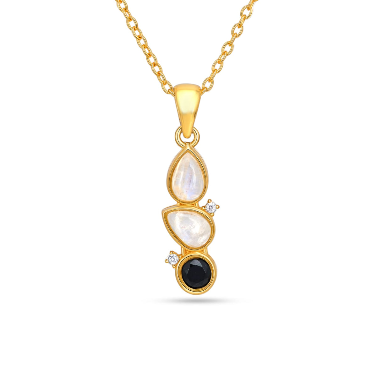 Moonstone And Black Spinel Necklace In 925 Silver