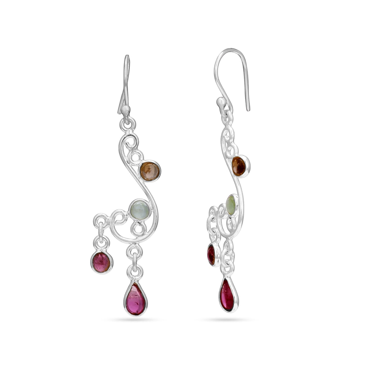 Multi Tourmaline Silver Earrings